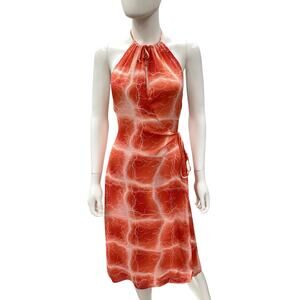 Diane VonFurstenberg Dress Women’s Size S 100% Silk Halter Top Wrap Style Orange